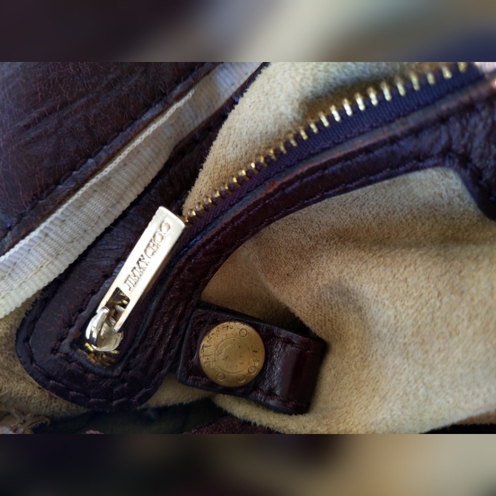 JIMMY CHOO "MAHALA" BROWN DISTRESSED TOTE BAG - Picture 8 of 8